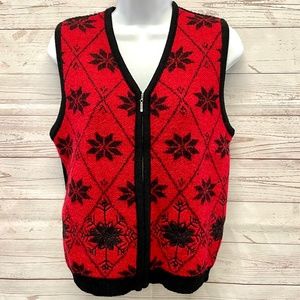 Vintage Pendleton Poinsettia Zip Front Sweater Vest